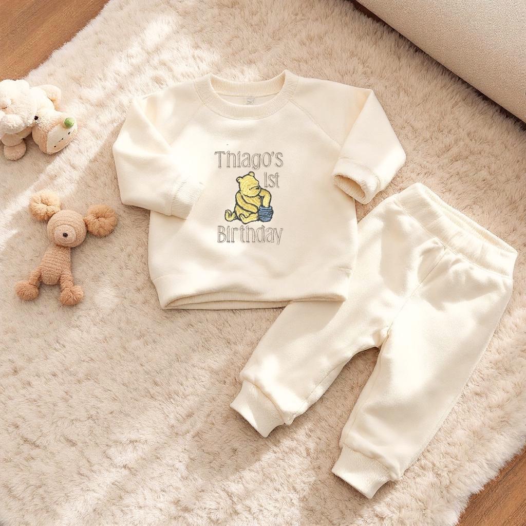 Personalised Classic Storybook Bear Birthday Outfit – Custom Embroidered Baby Set
