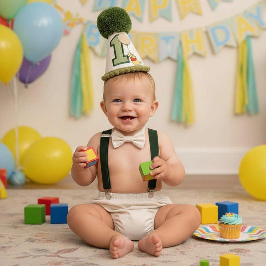 Personalised/Personalized Bear Cake Smash Outfit – Neutral Baby Bloomers Set