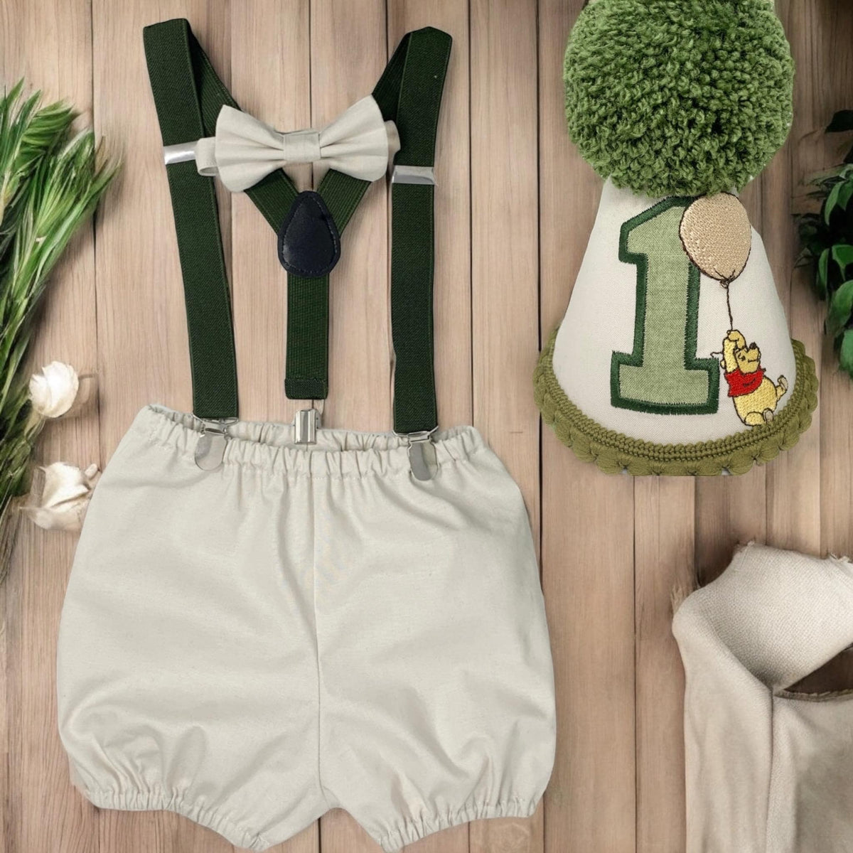 Personalised/Personalized Bear Cake Smash Outfit – Neutral Baby Bloomers Set