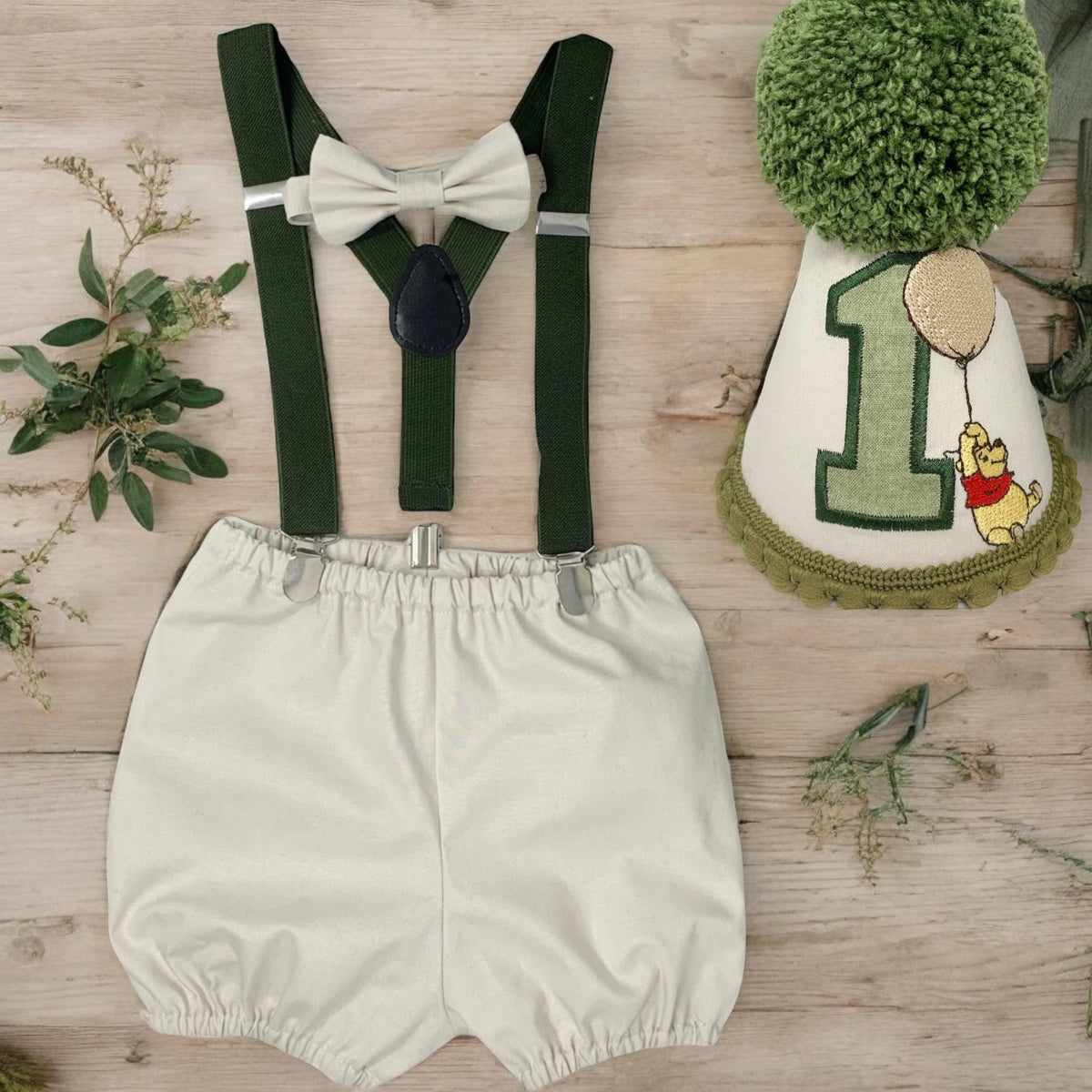 Personalised/Personalized Bear Cake Smash Outfit – Neutral Baby Bloomers Set