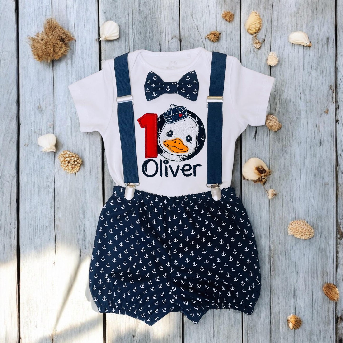 Sailor Duck First Birthday Outfit – Personalised Nautical Cake Smash Set Boy