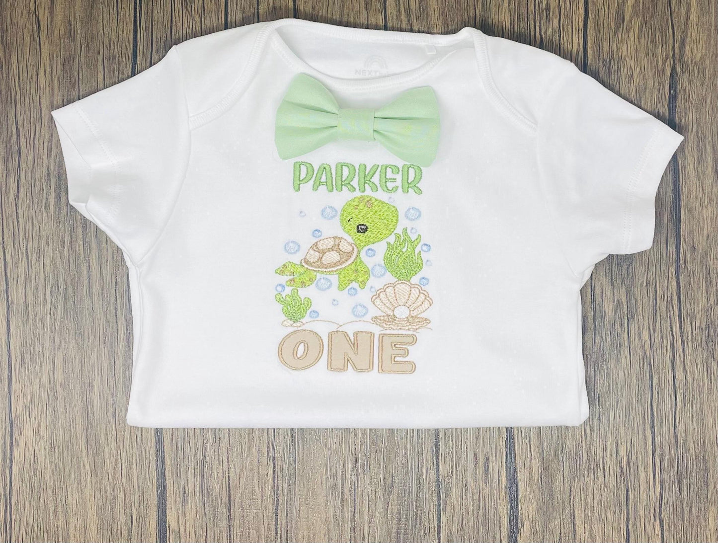 Personalised Sea Turtle First Birthday Outfit – Mint Green Cake Smash Set