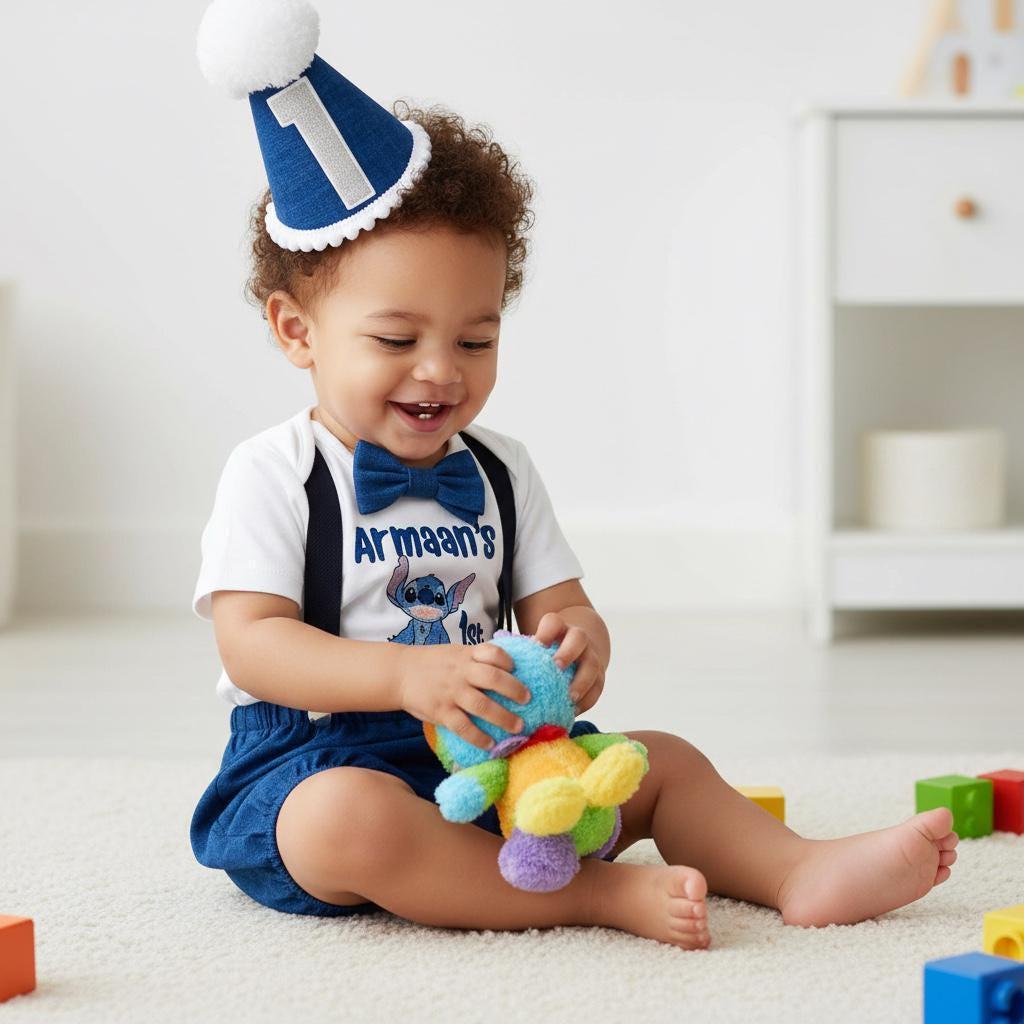 Personalised Blue Alien Birthday Cake Smash Outfit for Baby Boy