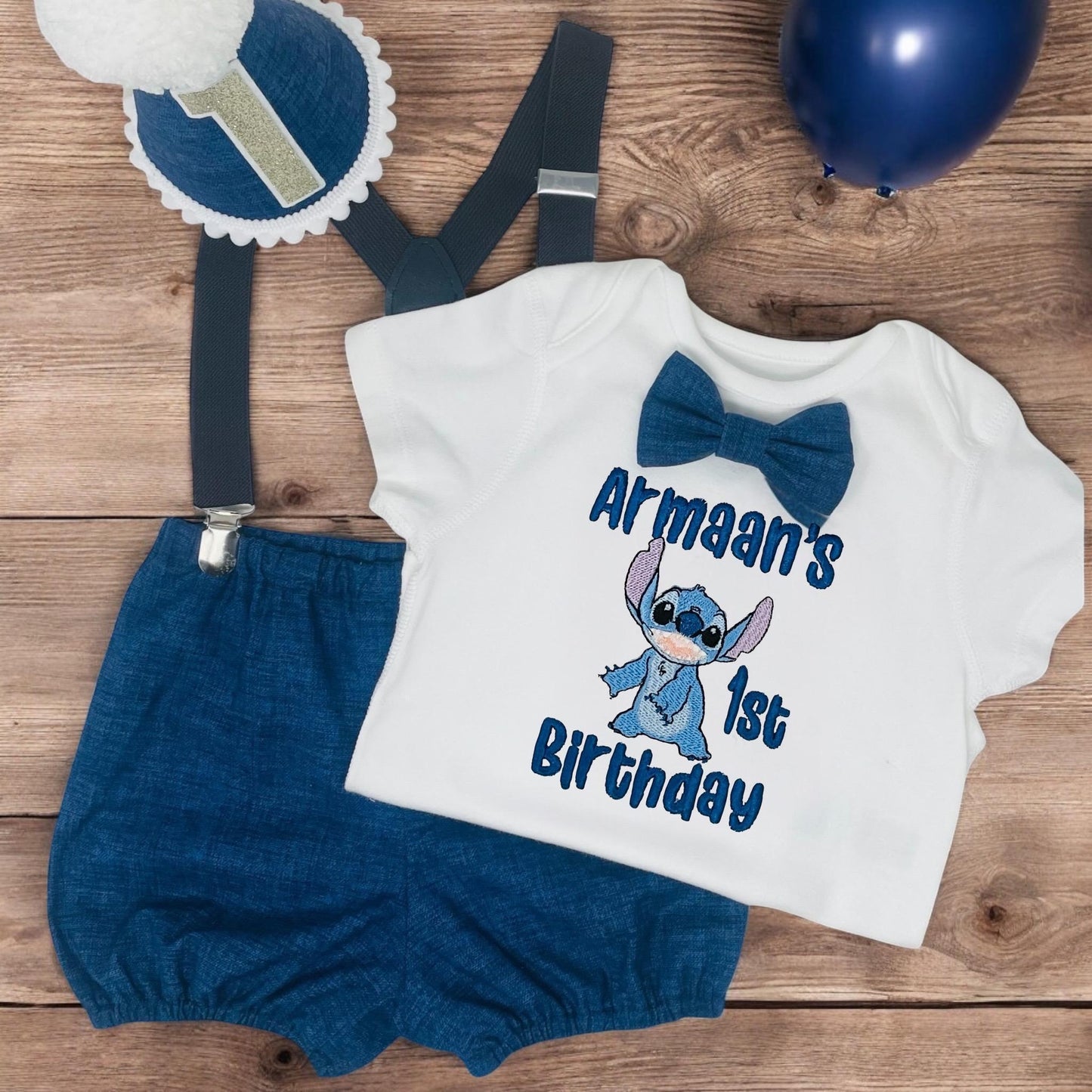 Personalised Blue Alien Birthday Cake Smash Outfit for Baby Boy