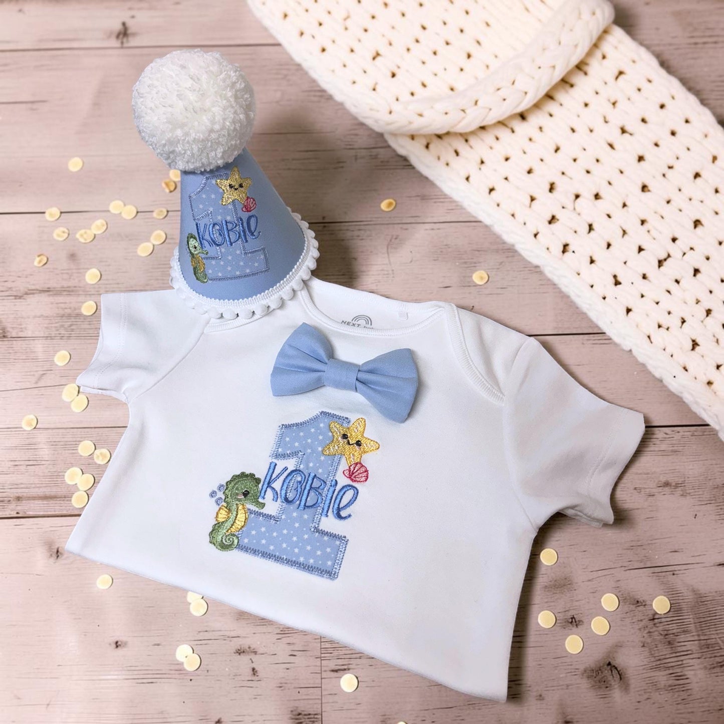 Personalised Sea Life Romper Boy Birthday Outfit Embroidered First Cake Smash Set Handmade