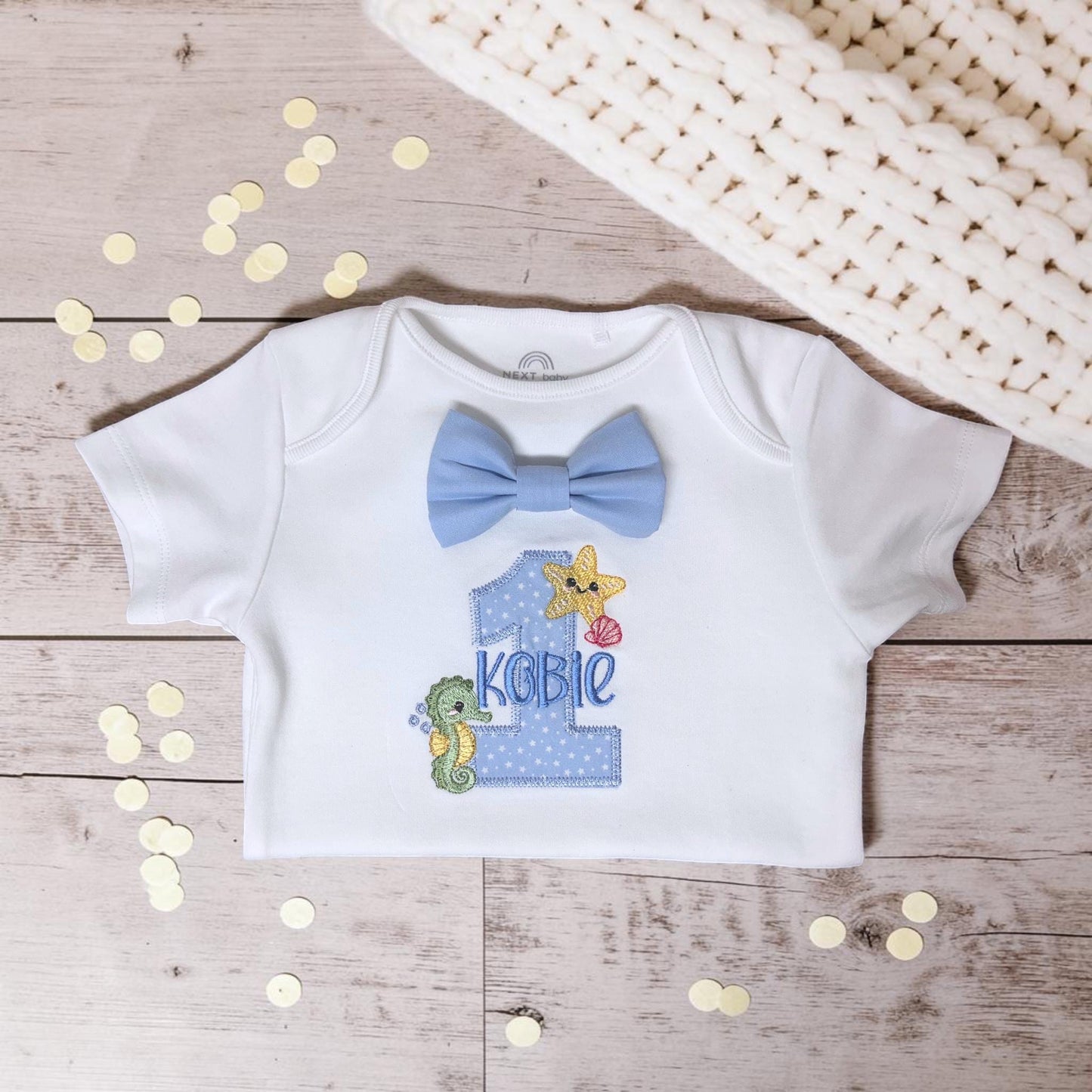 Personalised Sea Life Romper Boy Birthday Outfit Embroidered First Cake Smash Set Handmade