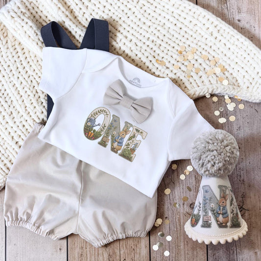Peter Rabbit Birthday Outfit | Cottagecore Cake Smash Set | Woodland Baby Clothes | Printed Handmade