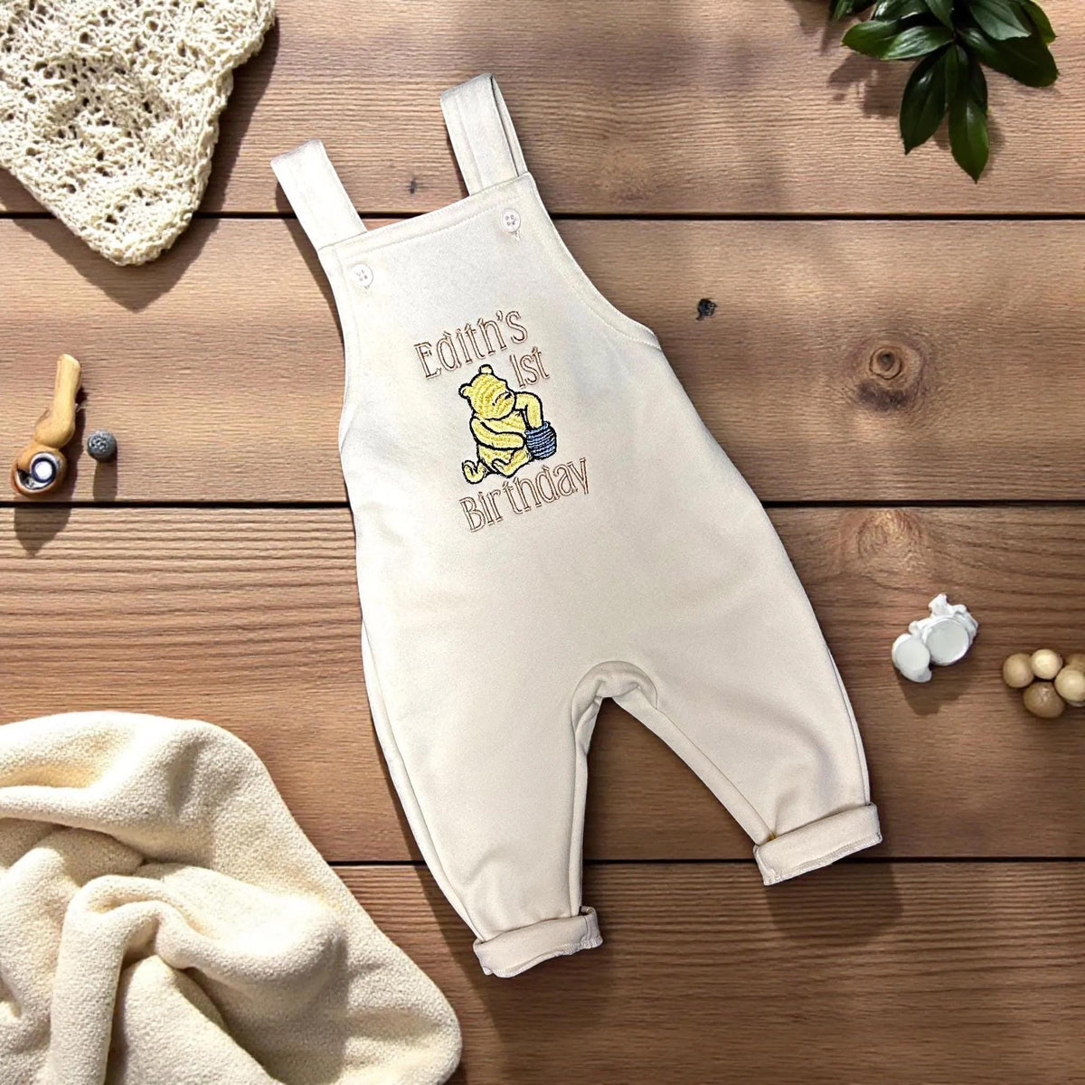 Personalised Classic Pooh Bear Romper Boy Birthday Outfit Embroidered First Cake Smash Set Handmade