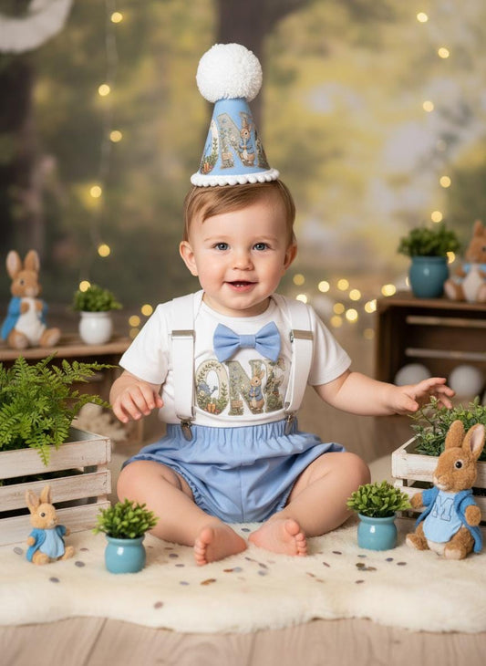 Peter Rabbit Birthday Outfit | Cottagecore Cake Smash Set | Woodland Baby Clothes | Printed Handmade