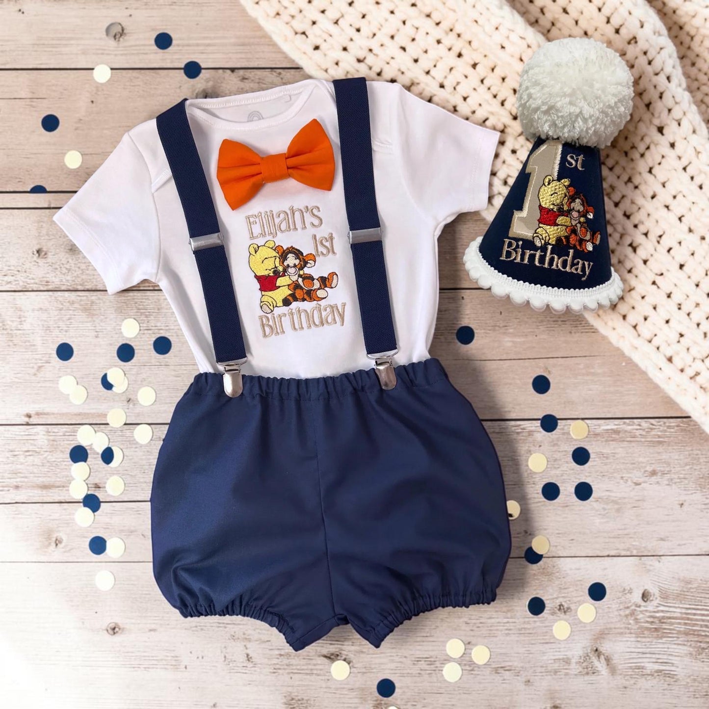Classic Pooh Tigger Embroidered Birthday Outfit Boy Embroidered Party Hat