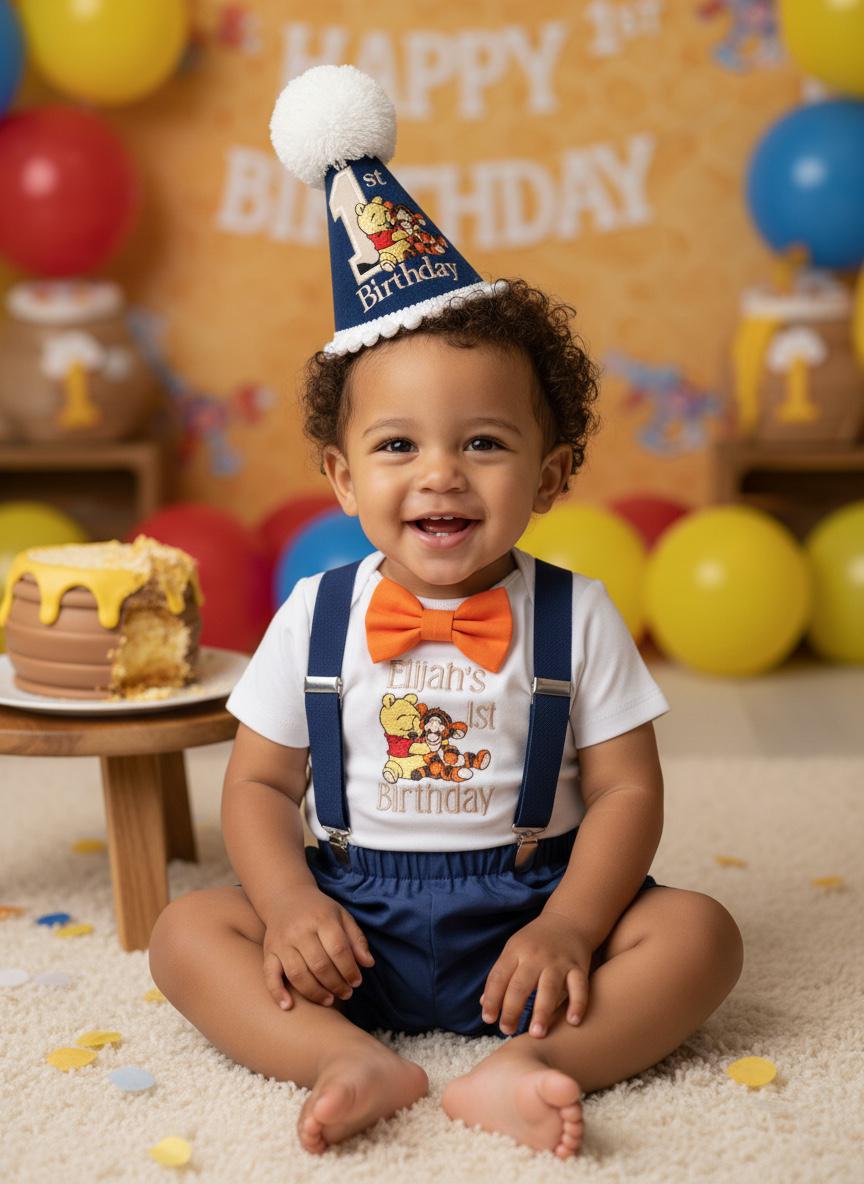 Classic Pooh Tigger Embroidered Birthday Outfit Boy Embroidered Party Hat