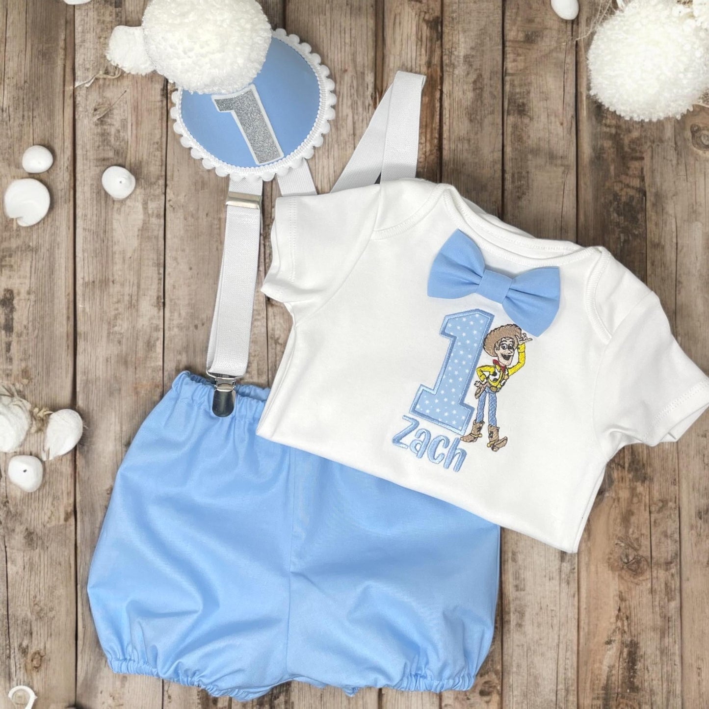 Personalised First Birthday Outfit Boy Handmade Embroidered Cake Smash Romper Party Set