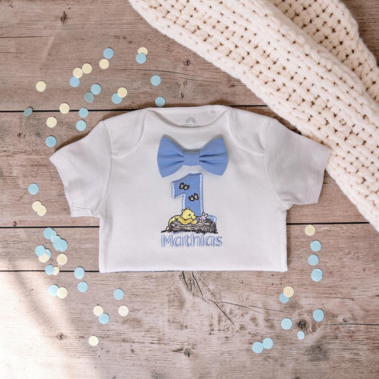 Personalised Classic Bear First Birthday Bodysuit | Baby Boy Embroidered Cake Smash Keepsake