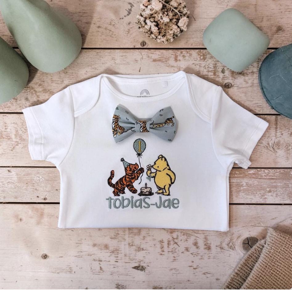 Personalised Classic Bear First Birthday Bodysuit | Baby Boy Embroidered Cake Smash Outfit