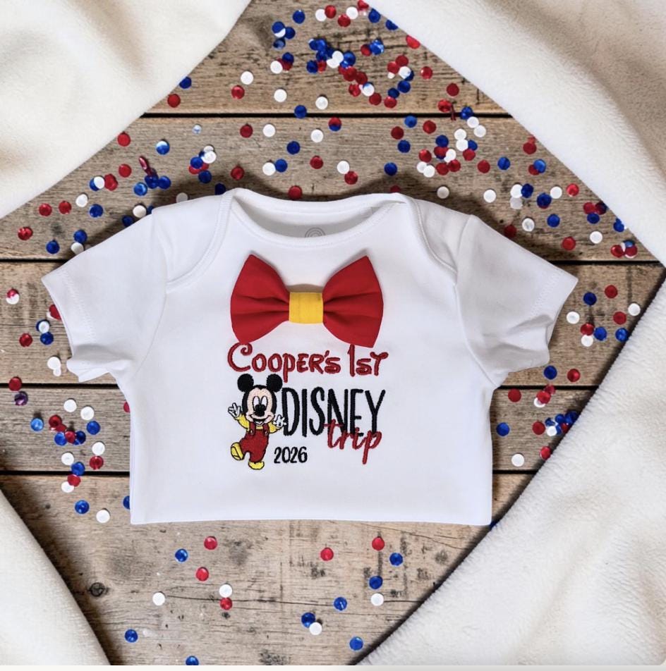 Personalised First Disney Trip Bodysuit | Embroidered Baby Boy Holiday Outfit Keepsake