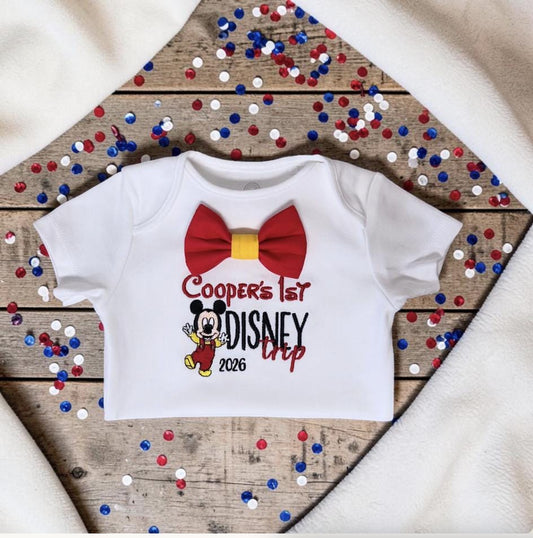 Personalised First Disney Trip Bodysuit | Embroidered Baby Boy Holiday Outfit Keepsake