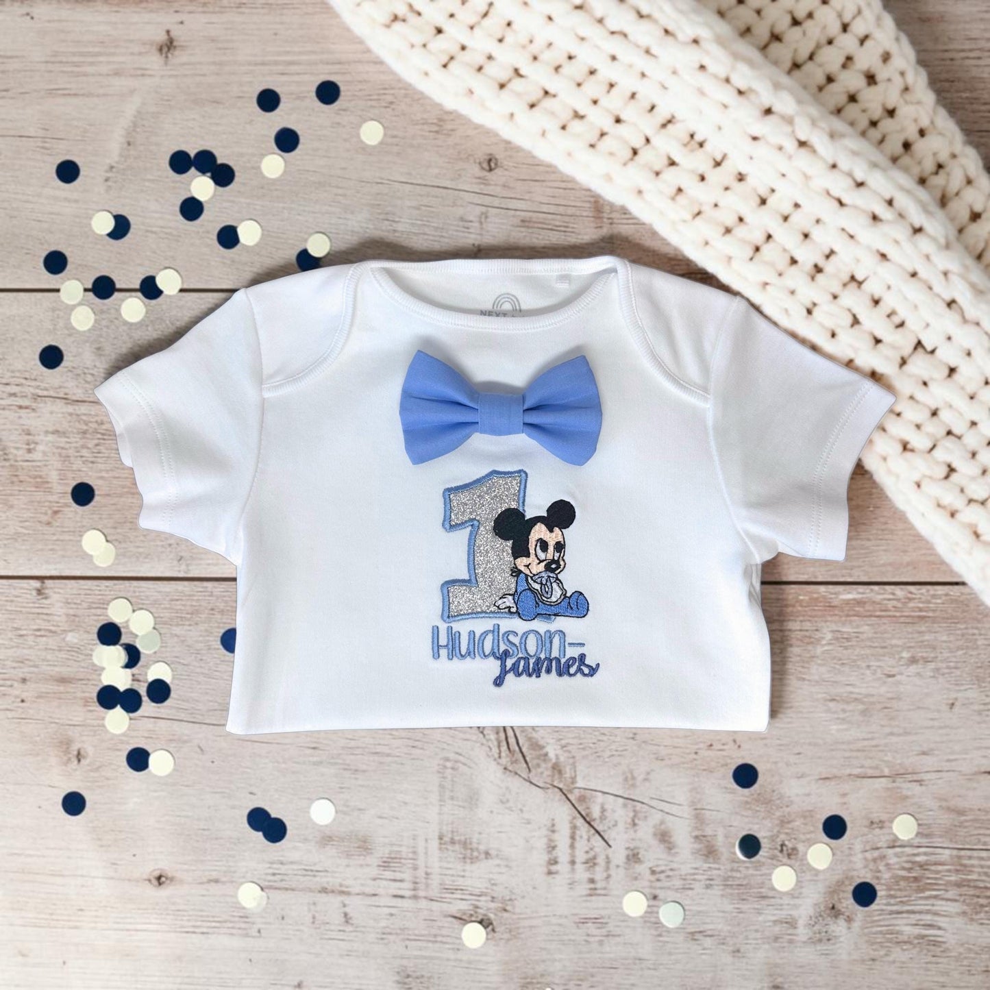 Personalised Baby Boy First Birthday Bodysuit Embroidered Mouse Cake Smash Birthday Outfit