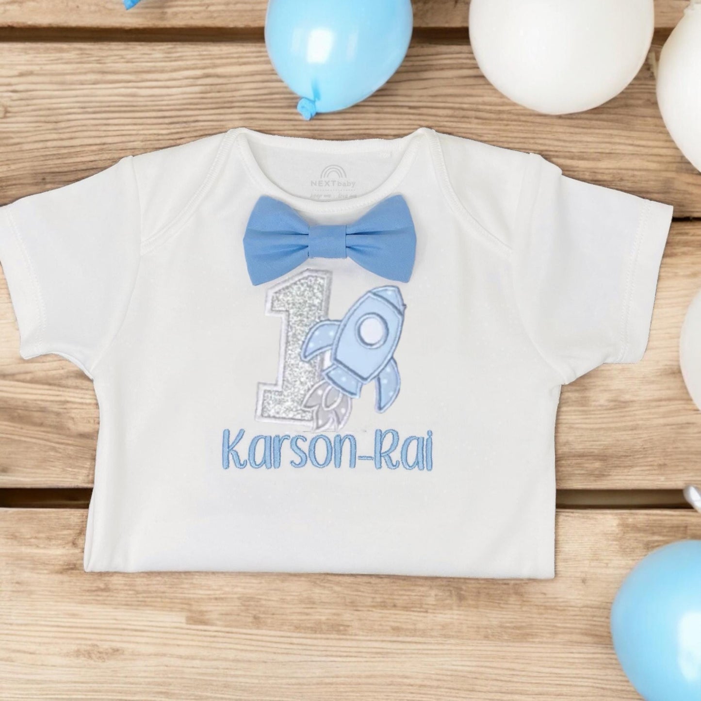 Rocket 1st Birthday Outfit Personalised – Blue Baby Boy Cake Smash Set