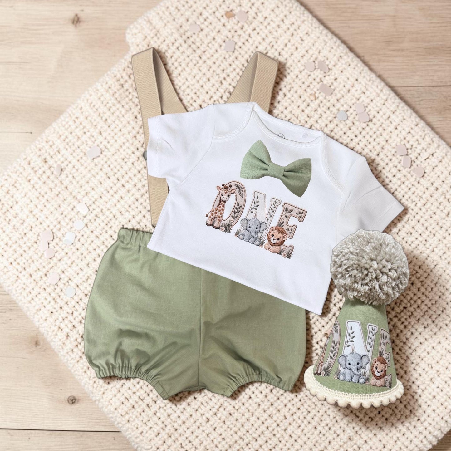 Safari First Birthday Outfit | Jungle Cake Smash Set | Baby Party Clothes | Printed Handmade