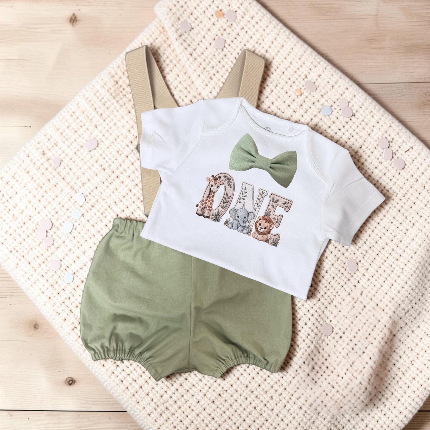Safari First Birthday Outfit | Jungle Cake Smash Set | Baby Party Clothes | Printed Handmade