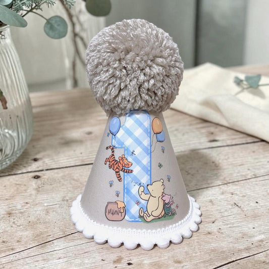 Classic Pooh Bear Birthday Hat | Cake Smash Crown | First Second Birthday | Printed Handmade