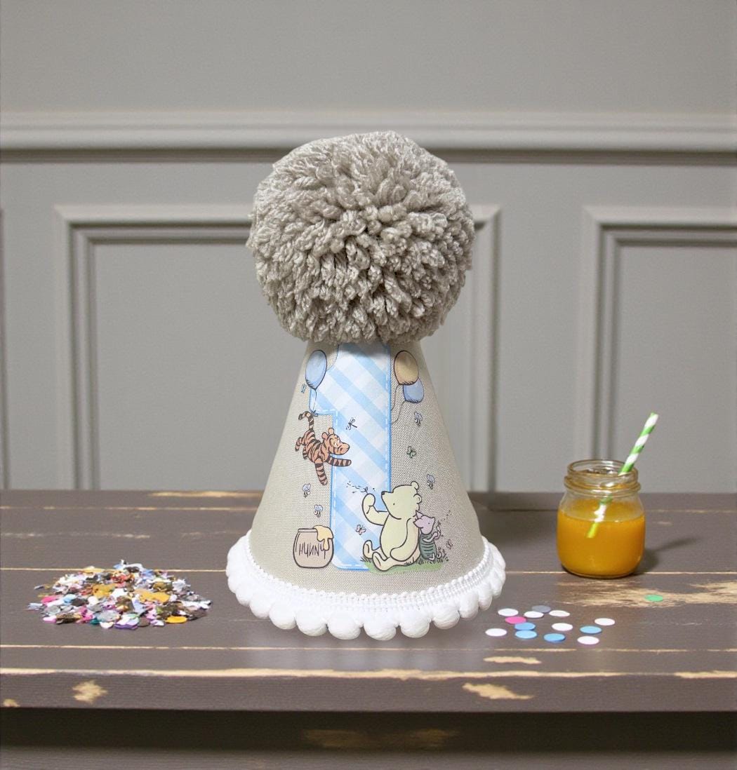 Classic Pooh Bear Birthday Hat | Cake Smash Crown | First Second Birthday | Printed Handmade