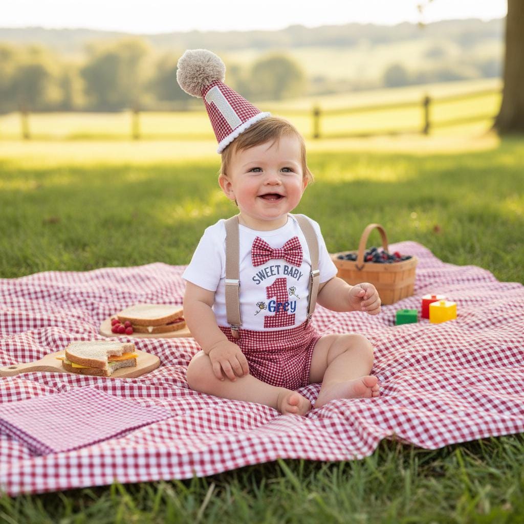 Picnic Cake Smash Outfit | Country First Birthday Set | Personalised Keepsake