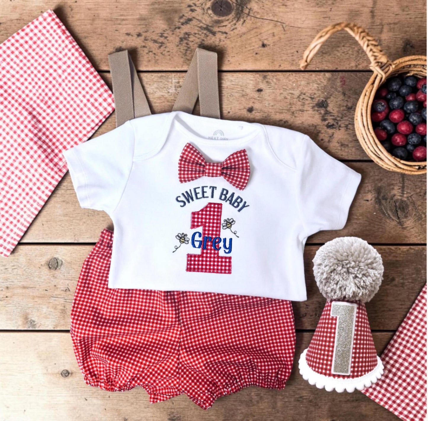 Picnic Cake Smash Outfit | Country First Birthday Set | Personalised Keepsake