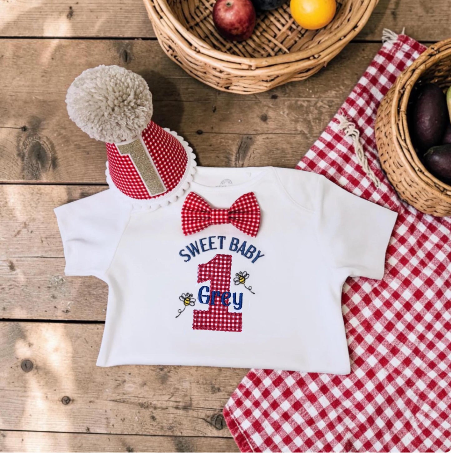 Picnic Cake Smash Outfit | Country First Birthday Set | Personalised Keepsake