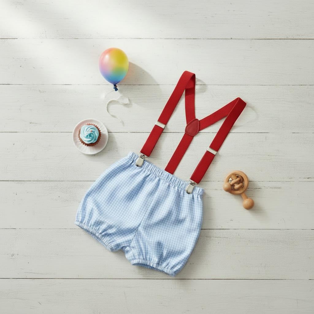 Personalised Baby Boy Clown Birthday Outfit | Embroidered Gingham Cake Smash Set