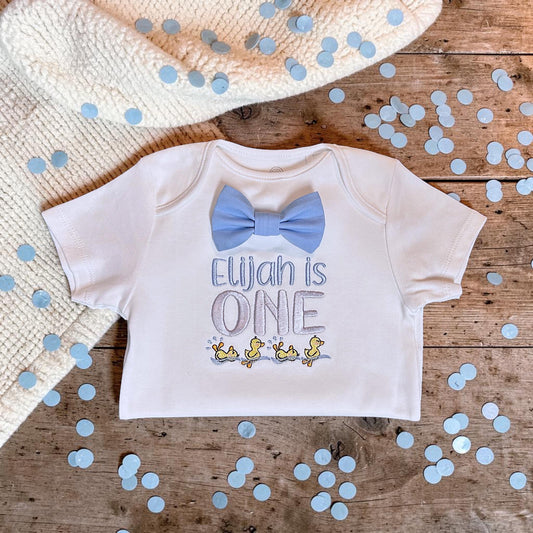 Personalised Duckling Birthday Bodysuit | Baby Boy First Birthday Cake Smash