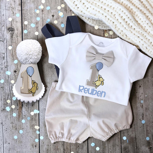 Classic Pooh Birthday Outfit | Personalised Toddler Cake Smash Set | Vintage Style