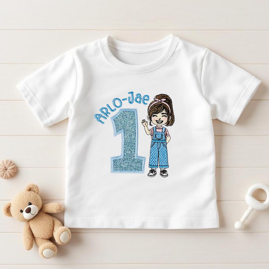 Personalised Girls Birthday T-Shirt | Children's Favourite Character Embroidered Tee