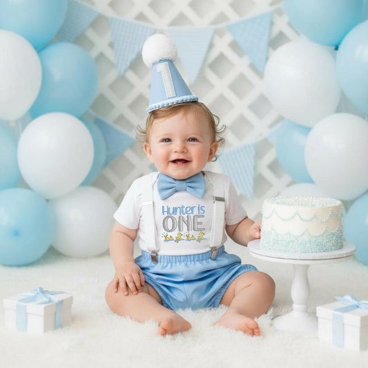 Personalised Duck First Birthday Outfit – Embroidered Bodysuit or Cake Smash Set