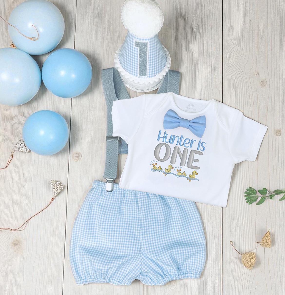 Personalised Duck First Birthday Outfit – Embroidered Bodysuit or Cake Smash Set