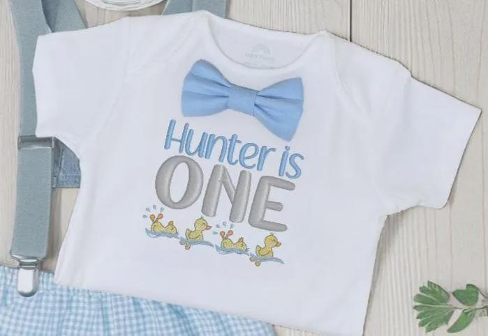 Personalised Duck First Birthday Outfit – Embroidered Bodysuit or Cake Smash Set