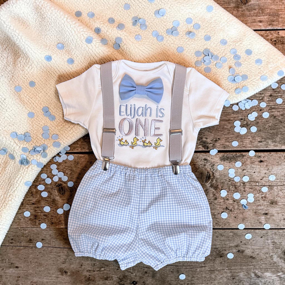 Personalised Duck First Birthday Outfit – Embroidered Bodysuit or Cake Smash Set