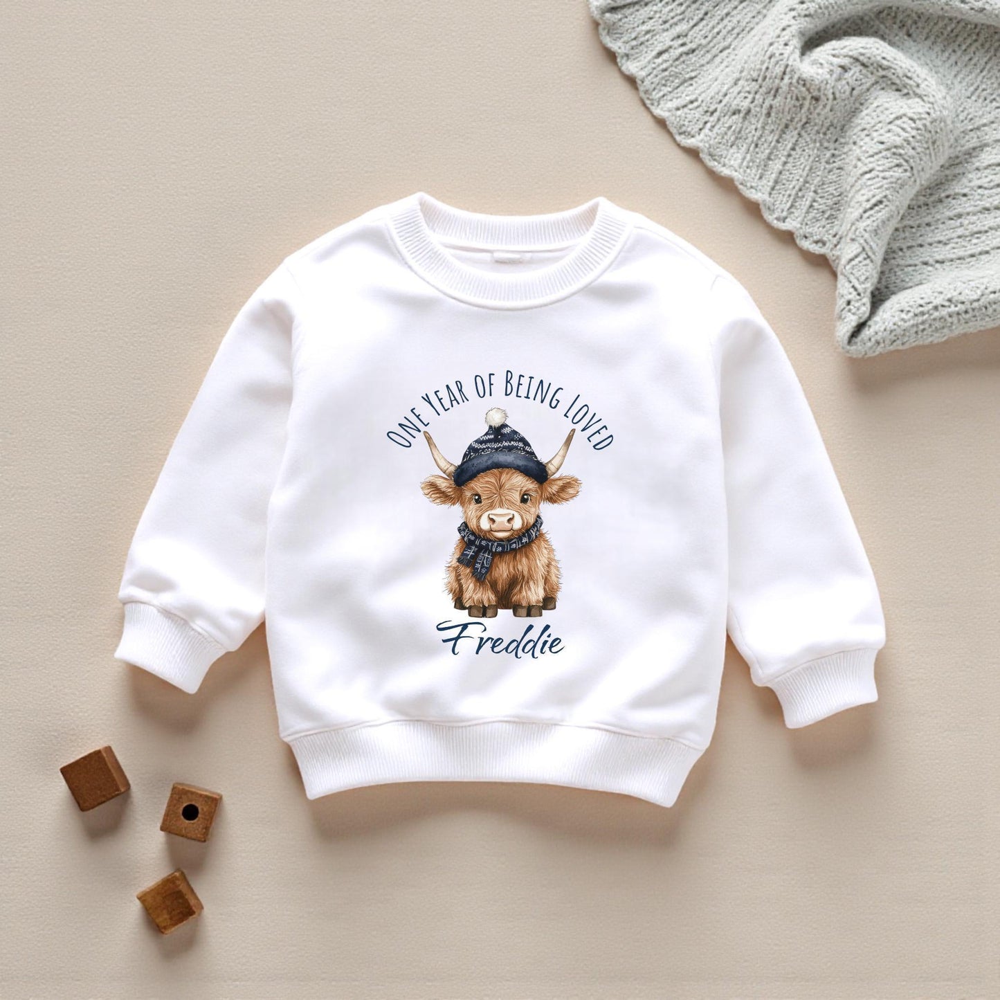 Personalised Highland Cow Baby Birthday Outfit Set with Hat
