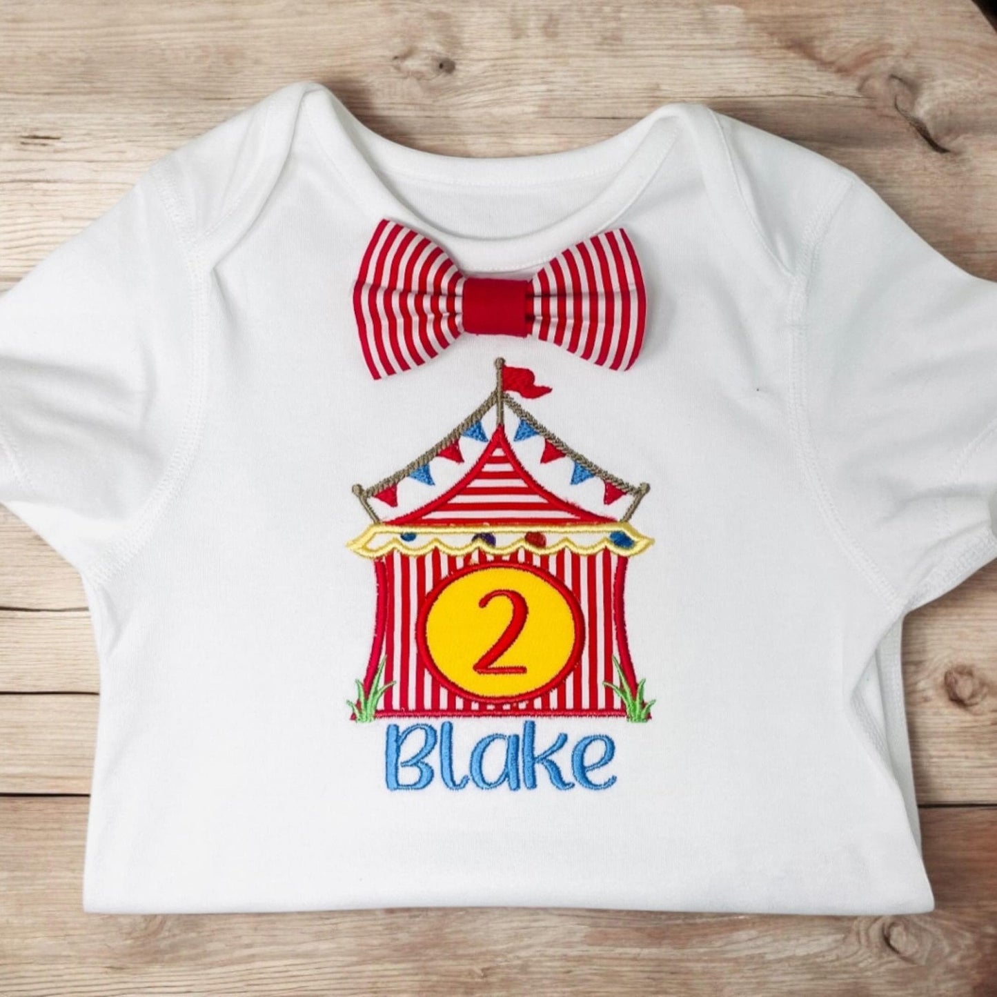 Personalised Circus Birthday Outfit – Red Stripe Cake Smash Set