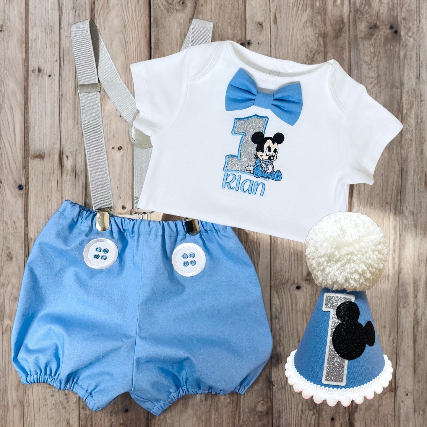 Mickey Mouse Baby Outfit Handmade Boys Birthday Cake Smash Party Blue