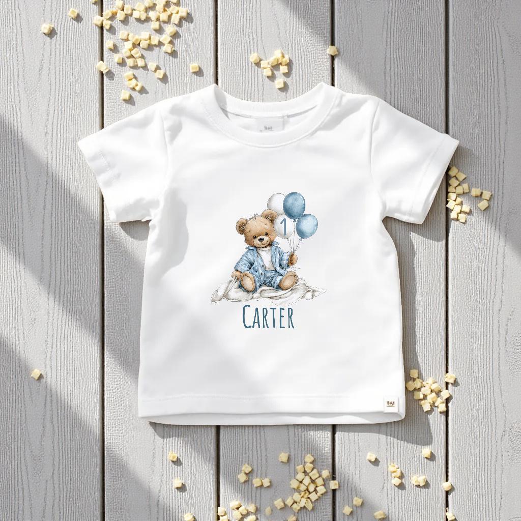 Personalised Birthday Top - Blue Bear 1st Birthday Outfit With Handmade Hat