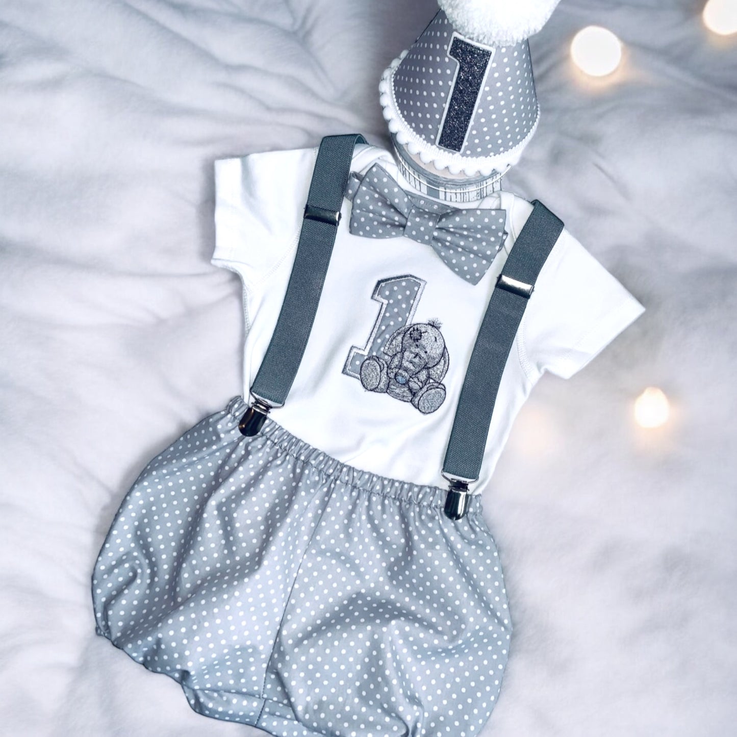 Baby Elephant Grey Polka Dot Birthday Cake Smash Party Outfit