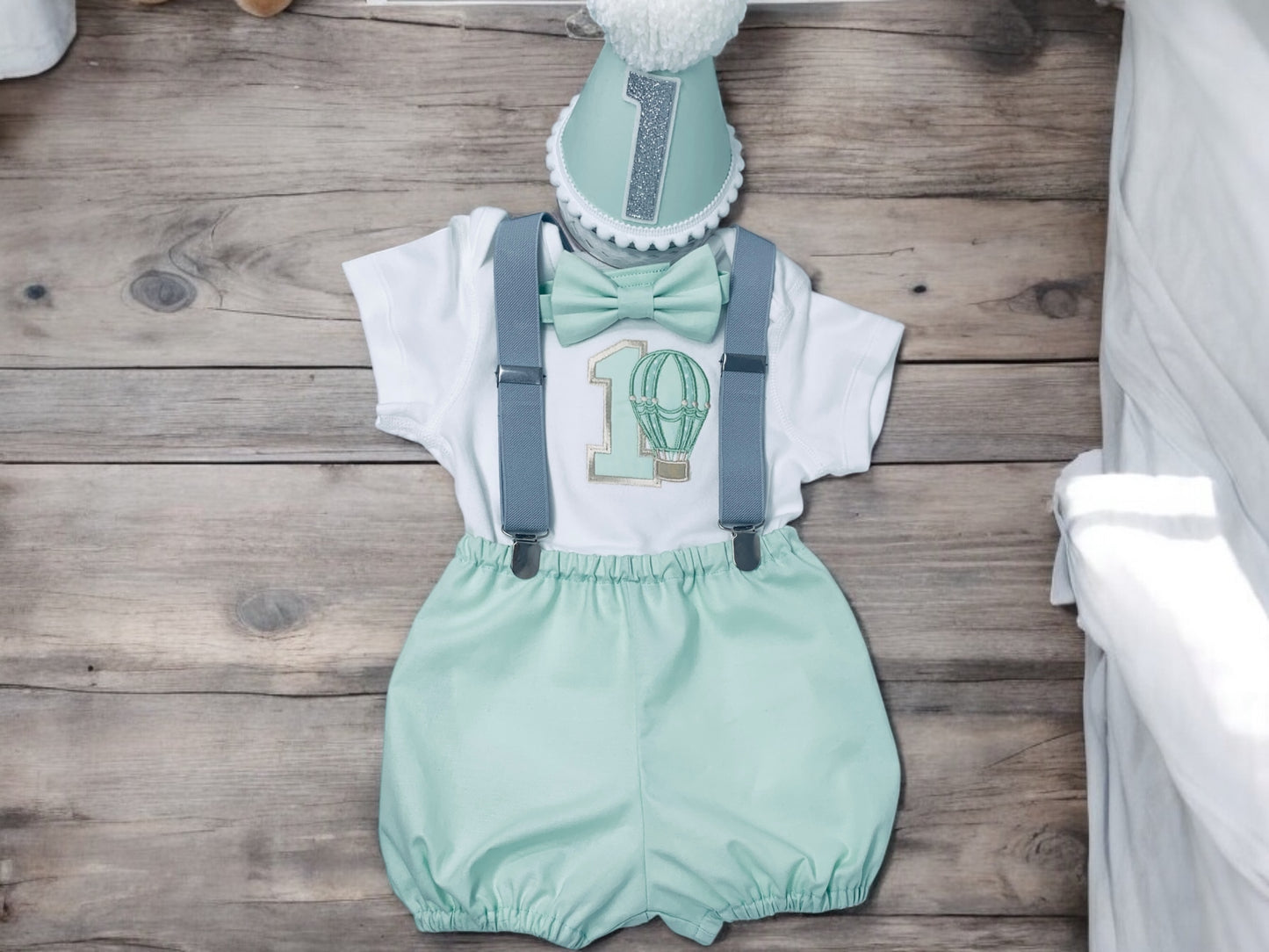 Mint Green Hot Air Balloon Birthday Cake Smash Party Outfit