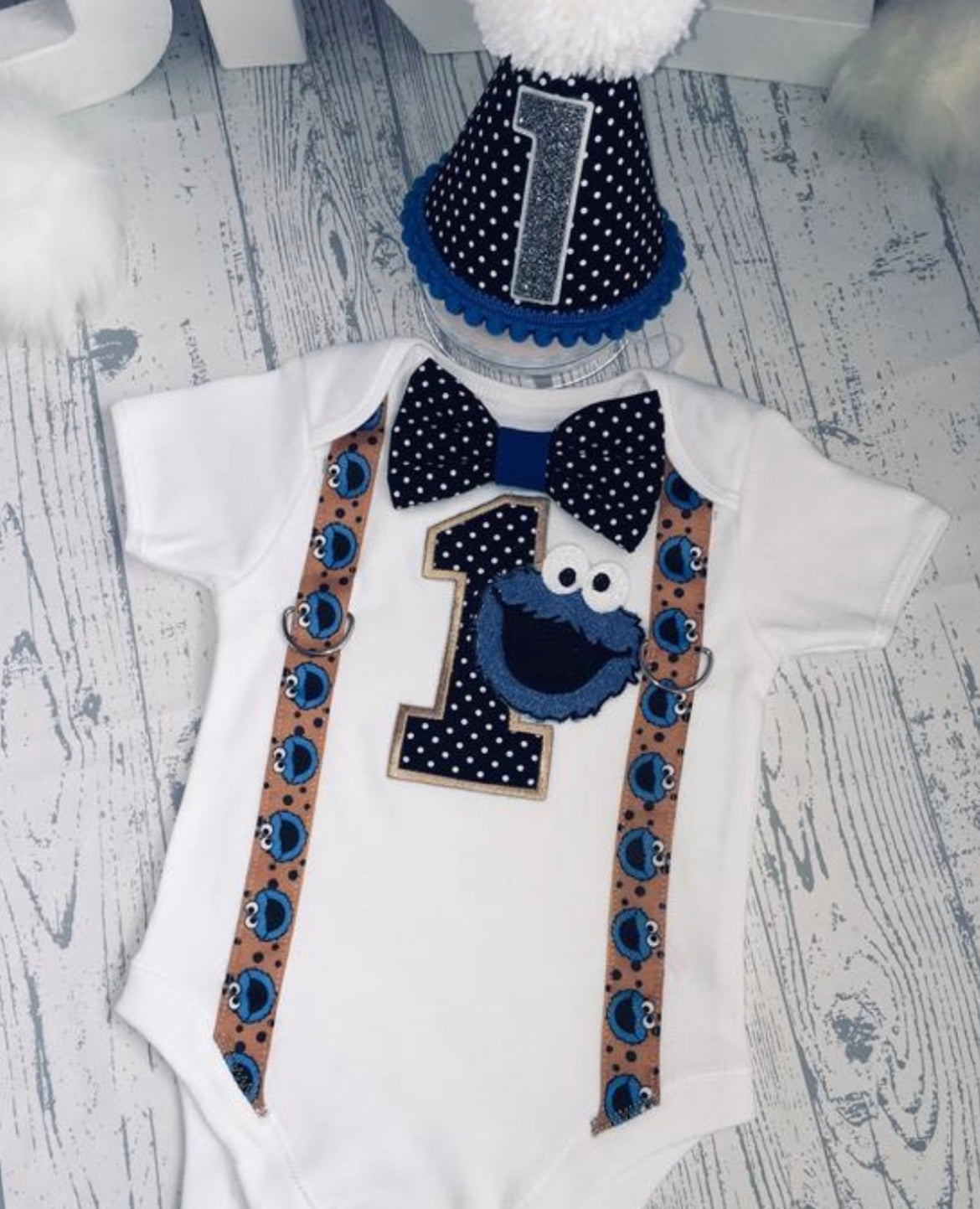 Cookie Birthday Cake Smash Party Bodysuit & Hat Outfit