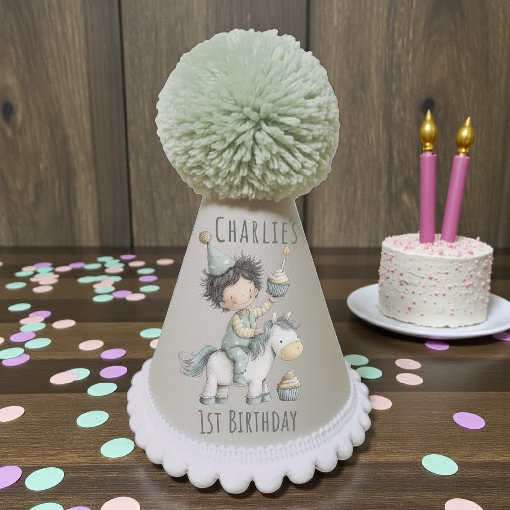 Personalised Baby Birthday Outfit – Unicorn Sweatshirt & Handmade Party Hat Set