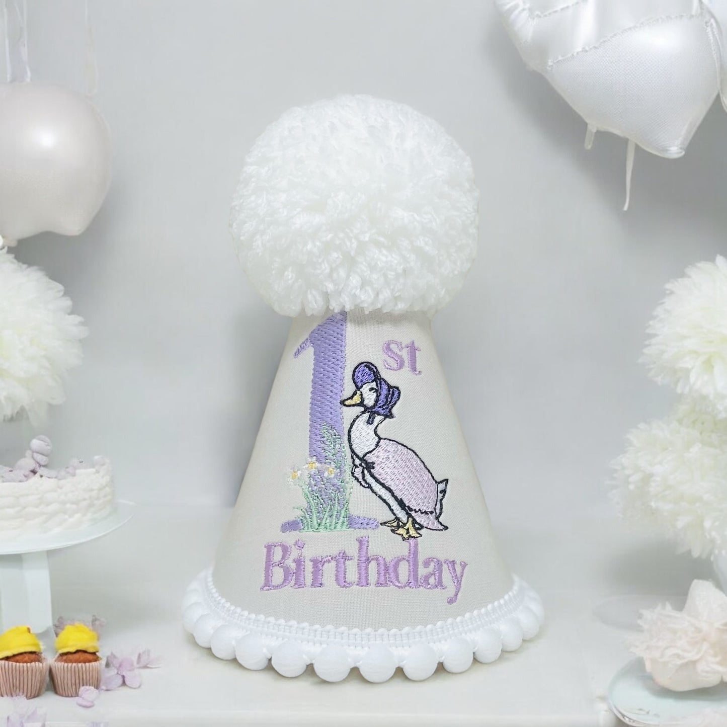 Lilac Jemima Puddleduck Birthday Cake-Smash Party Hat