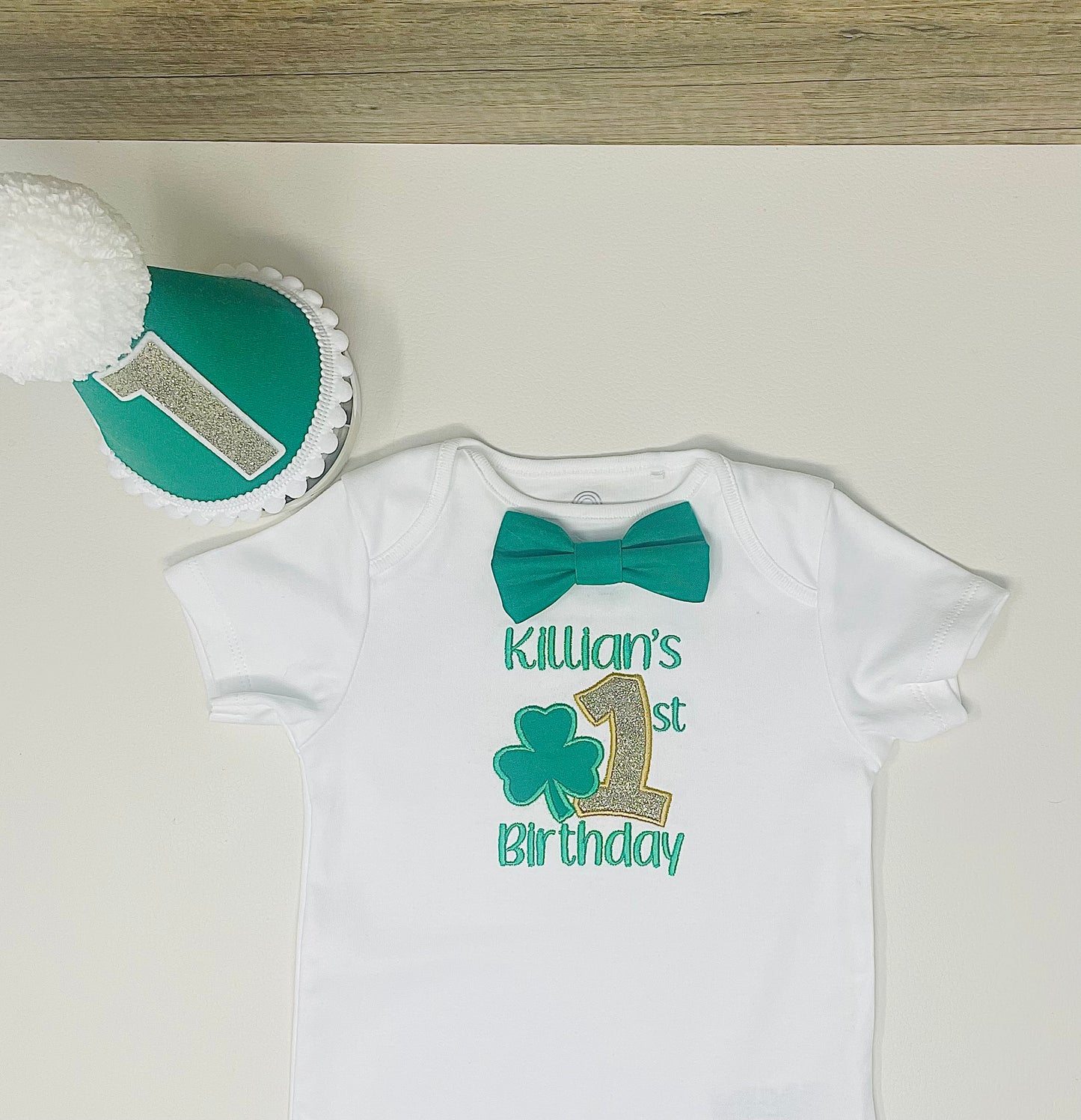 Emerald Green & Gold Irish Shamrock Boy's Birthday Cake Smash Party Outfit