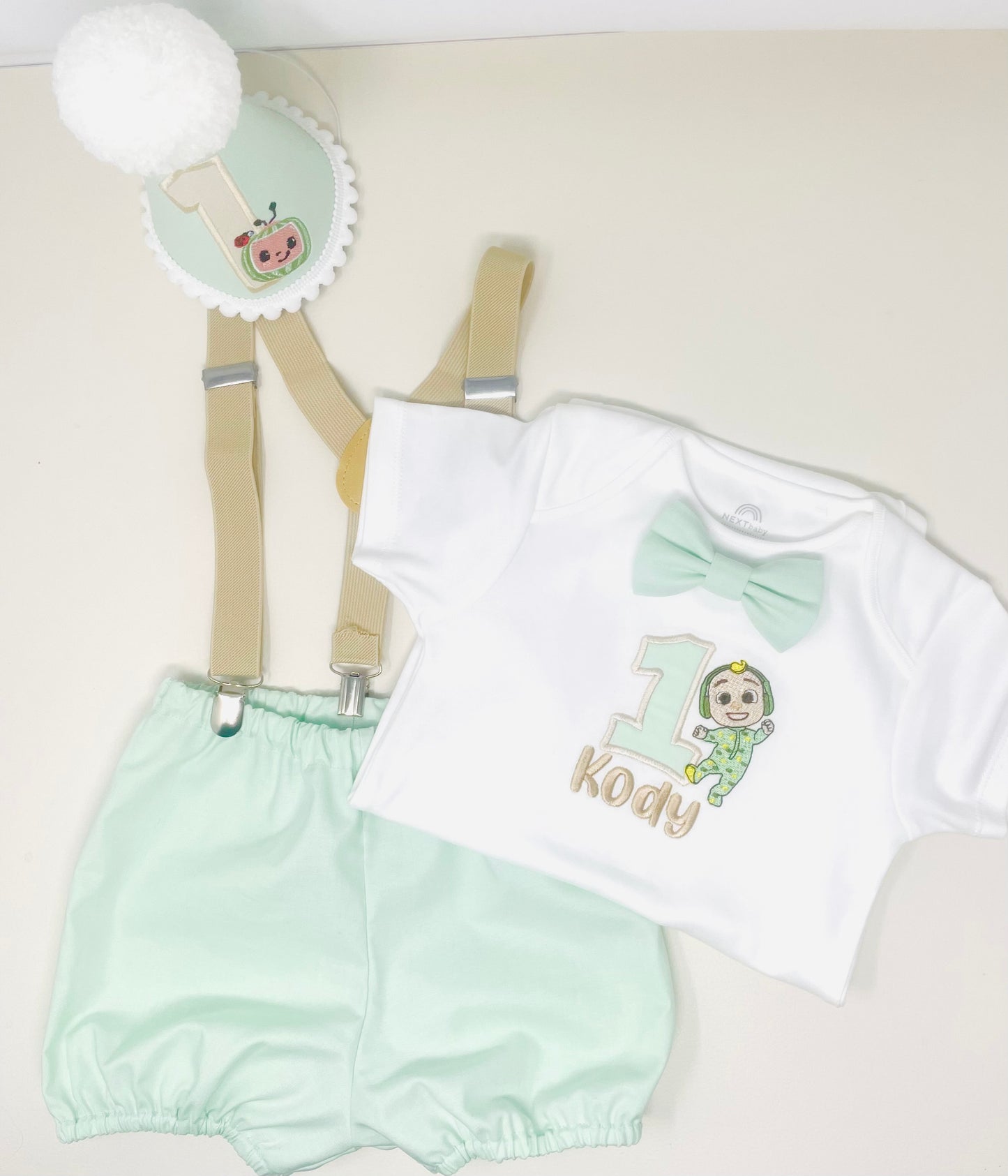 Cocomelon Mint Green Baby JJ Boy's Birthday Cake Smash Party Outfit