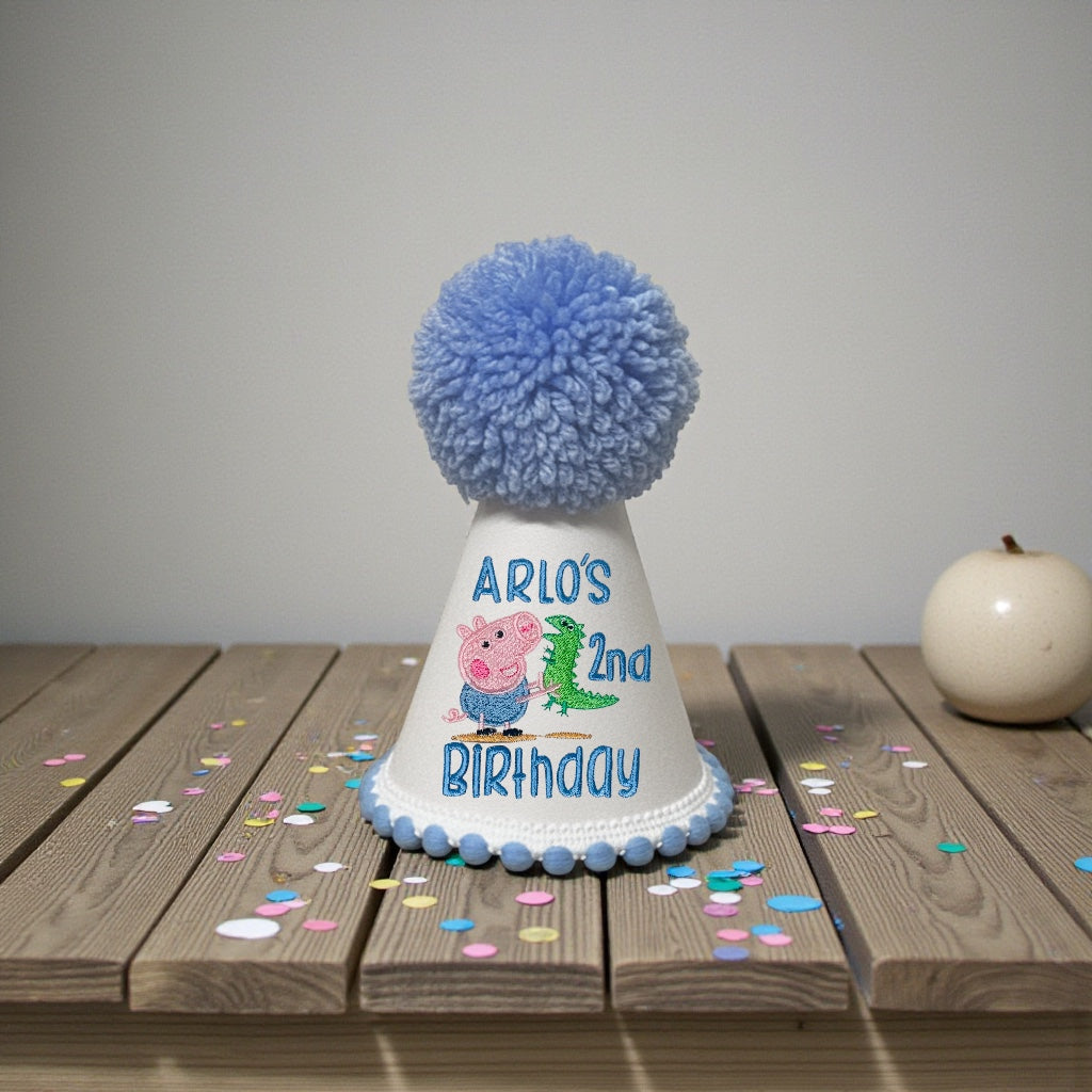 Personalised Children Birthday Hat – Handmade Party Hat With Pom Pom & Custom Name