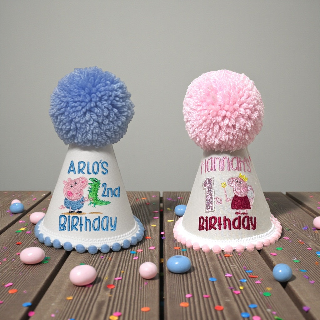 Personalised Children Birthday Hat – Handmade Party Hat With Pom Pom & Custom Name